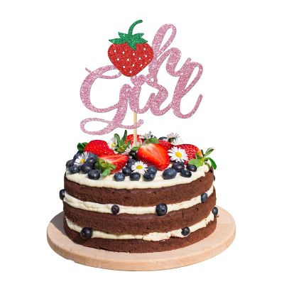1Pcs Strawberry Oh Girl Cake topper It'a a Girl Strawberry Cake Pick for Fruit Theme Baby Shower Kids Birthday Party Supplies