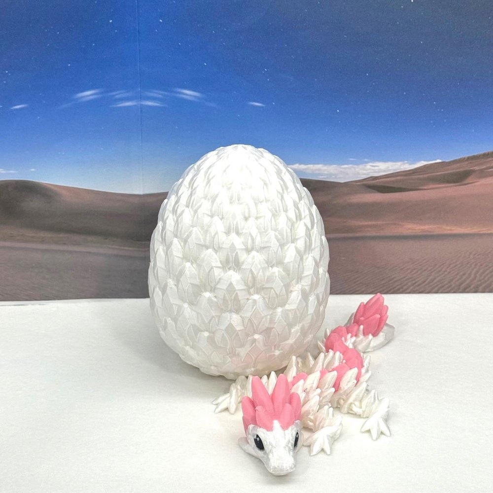 3D Printed Baby Dragon with Dragon Egg, Articulated White and Blue Clover, Crystal, Easter, Gemstone, Orchid, Rose, Sushi Woodland Baby Dragon, Fidget ADHD Autism Toy BD007WP-WE (Gemstone Dragon)