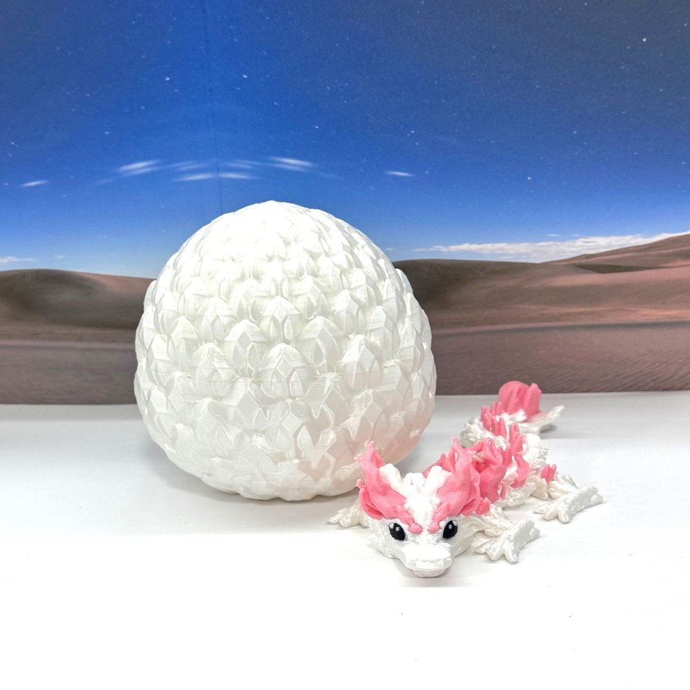 3D Printed Baby Dragon with Dragon Egg, Articulated White and Blue Clover, Crystal, Easter, Gemstone, Orchid, Rose, Sushi Woodland Baby Dragon, Fidget ADHD Autism Toy BD007WP-WE (Woodland Dragon)