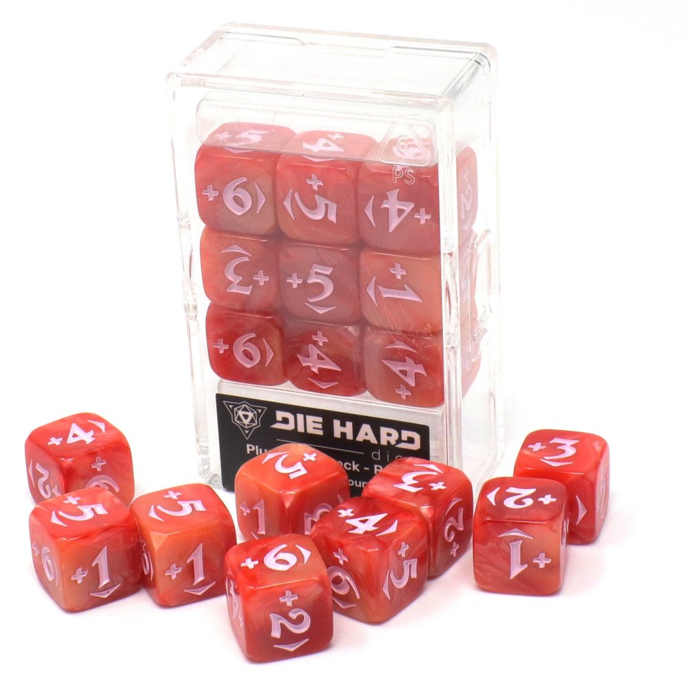 Spindown 14mm d6 Counters - 9 Piece MTG Custom Design w/Directional Indicators - Plus Power Pack - Mountain Red