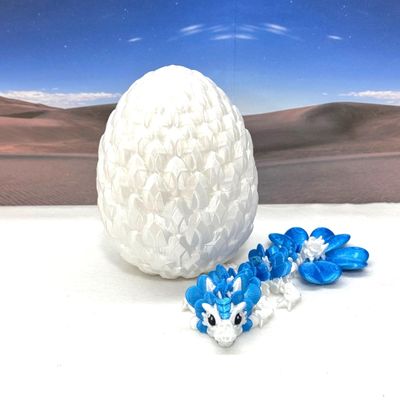 3D Printed Baby Dragon with Dragon Egg, Articulated Clover, Crystal, Easter, Rose, Gemstone, Orchid, Sushi, Woodland Baby Dragon, Fidget ADHD Toy BD007WB-WE (Clover Dragon)