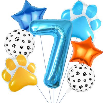 Dog Balloons Decoration Supplies Include 40 IN 7 Balloon Number Dog Paw Balloons Paw Print Balloon for Pet Dogs Themed 7th Birthday Decorations for Girls Boys