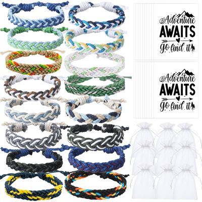 16 Set Friendship Bracelet Party Favors Braided Friendship Bracelets with Cards Adjustable Woven Friendship Bracelets Handmade Braided Bracelet for Teens Adults Camping Party Favors