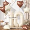 10 Cream White Balloons, 10 Number Balloons Set, 40inch Beige 10 Balloons, Brown Nude Sand White Foil Star Heart Balloon With Two Long Balloon For 10th Birthday Party 1st Baby Shower Decorations view 1