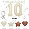 10 Cream White Balloons, 10 Number Balloons Set, 40inch Beige 10 Balloons, Brown Nude Sand White Foil Star Heart Balloon With Two Long Balloon For 10th Birthday Party 1st Baby Shower Decorations view 2