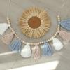 Boho Yarn Tassel Garland Banner with Wood Beads Blue and White Wall Hanging for Baby Shower Kids Bedroom Nursey Decor view 2