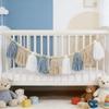 Boho Yarn Tassel Garland Banner with Wood Beads Blue and White Wall Hanging for Baby Shower Kids Bedroom Nursey Decor view 4