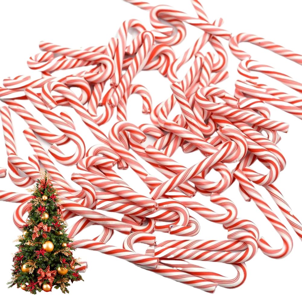 Kalastussaari 100 Pcs Candy Cane Ornaments, Red and White 1.77 in Mini Candy Cane Christmas Decorations, Fake DIY Craft Clay Miniature Christmas Ornaments for Dollhouse Home Decor Candy Canes