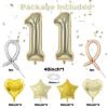 Champagne Gold Number 11 Balloons, 11 Number Balloons Light Gold, Gold Foil Aluminum Star Heart Balloon With Long Balloon for 11th Birthday Party Graduation Anniversary 1st Baby Shower Decorations view 2