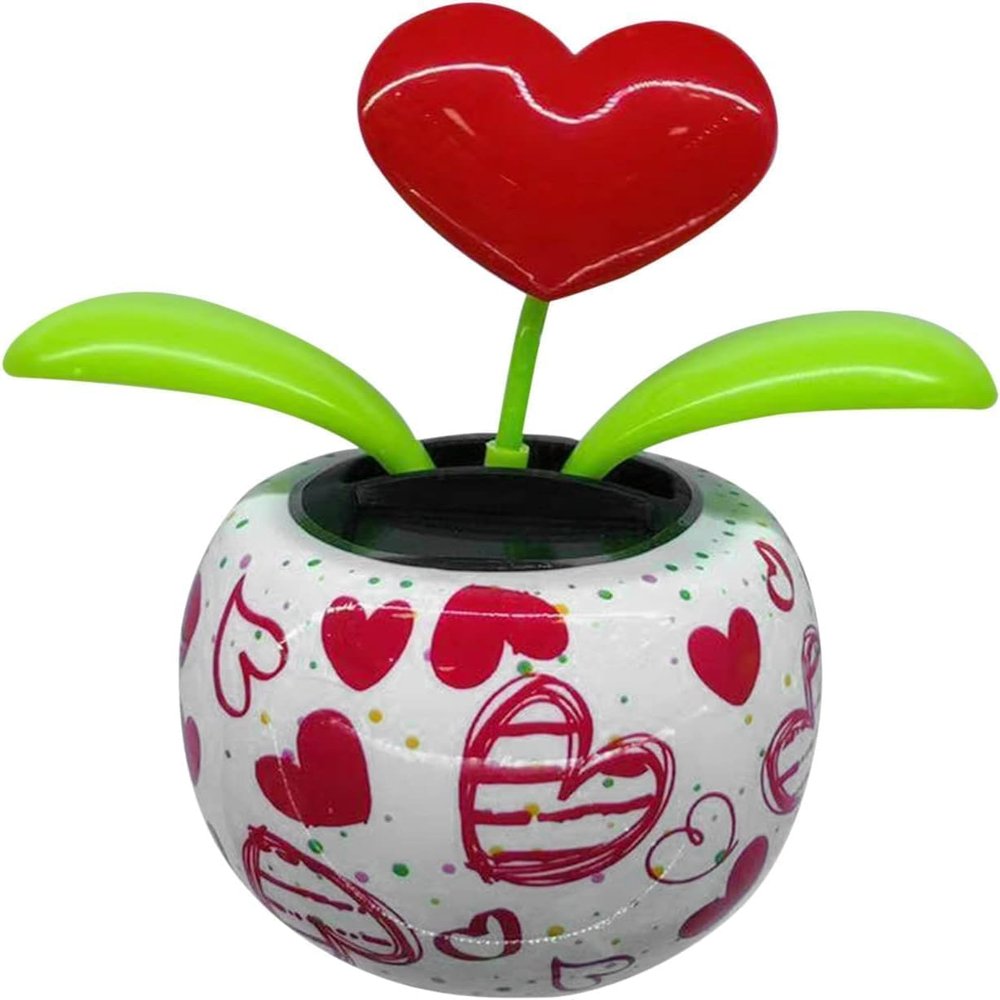 Red Solar Powered Dancing Figurines Toy - Solar Dance Flower, Heart Swing Dancing Flower in Pots, Shaking Head Ornament Car Dashboard Decoration