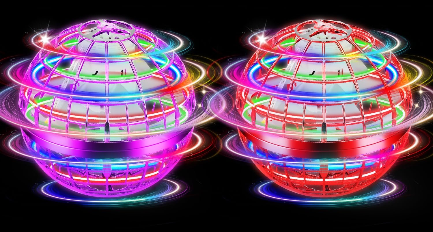 NWLAEWR Flying Orb Ball Toy, 2026 Upgrade Hand Controlled Hover Ball with LED Lights, 360 Rotating Boomerang Globe, Cool Mini Drone, Ideal Birthday&Christmas Gift for Boys Girls-Red & Purple