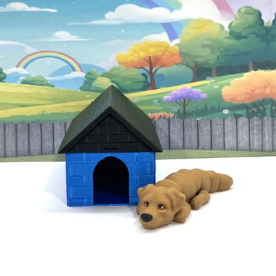 3D Printed Dog with Dog House, Articulated Labrador Retriever, Husky,German Shepperd,Golden Retriever Collie, Border Collie, Australian Shepherd Toy (Labrador Retriever, Blue and Black Doghouse)