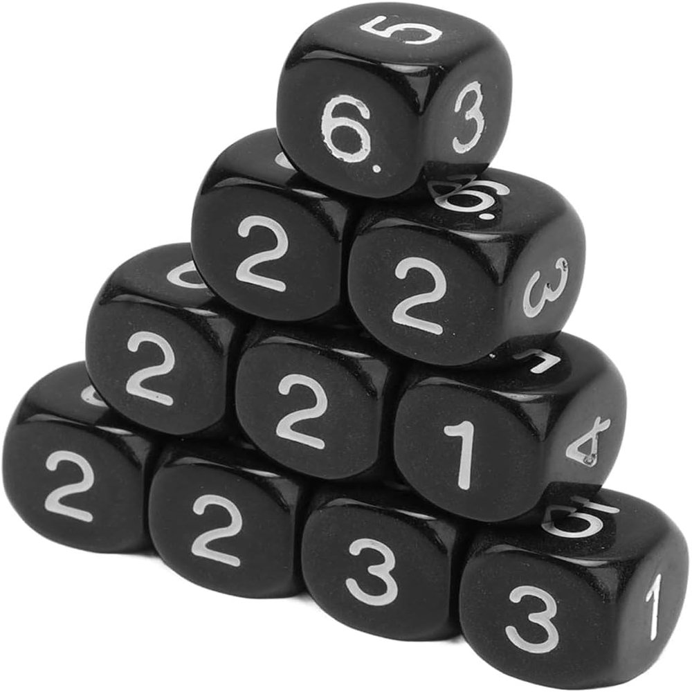 20Pcs Black 6 Sided Number Dice, Round Corner Polyhedral Dice, Polyhedral Role Playing for Numeral Teaching Board Games, DND RPG Wow Table Games (16mm)