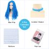 AMZCOS Long Blue Curly Wavy Synthetic Wigs with Blue Choker and Rhinestones Stickers for Girls Kids Teens Cosplay Halloween Party view 3