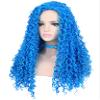 AMZCOS Long Blue Curly Wavy Synthetic Wigs with Blue Choker and Rhinestones Stickers for Girls Kids Teens Cosplay Halloween Party view 4