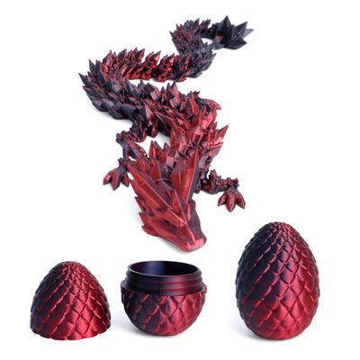 Flavery 3D Printed Dragon Egg with Flexible Crystal Dragon Inside, Colorful Fidget Toy, Birthday Gift, Desk Pet Figure - 12 Dragon (Black Red)