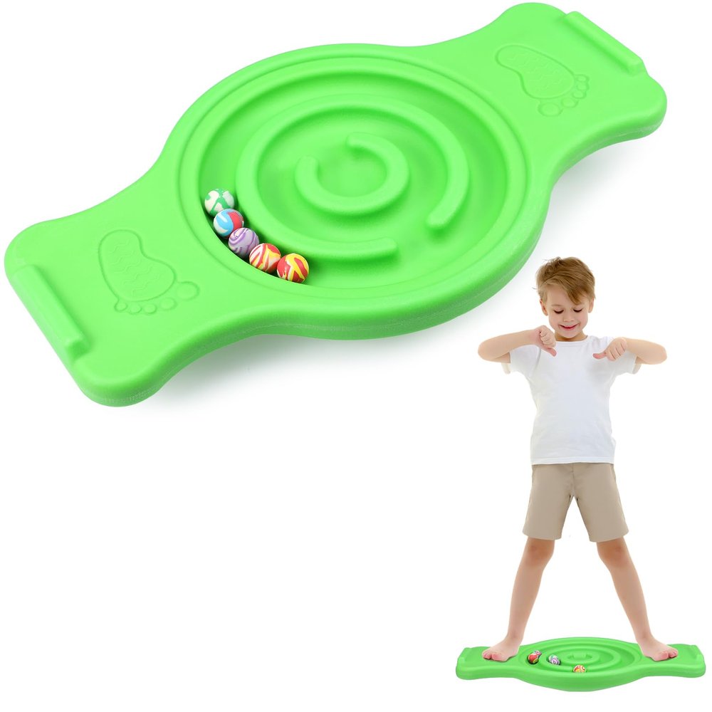 Seenelling Maze Balance Board for Kids Plastic Wobble Rocker Balance Board with Mini Balls Load 220lb Balance Game with Handles for Toddler Balancing Exercise Equipment Game, 24.5 x 11.8 Inch (Green)