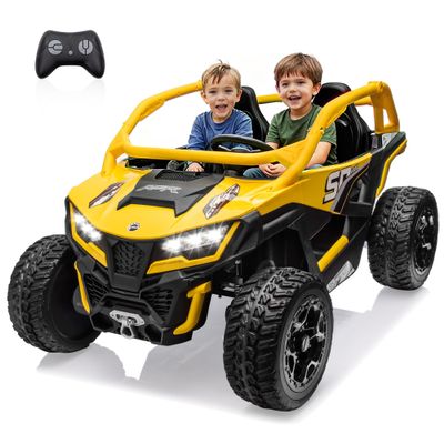 wanan XL 24V 10AH Ride on Toys for Big Kids Real 2-Seater, 4x4 4WD Motor Ride on Car Kid UTV for Kids 3-8, Remote Control, Bluetooth Music, 4 Spring Suspension, 22" Spacious Seats (Yellow)