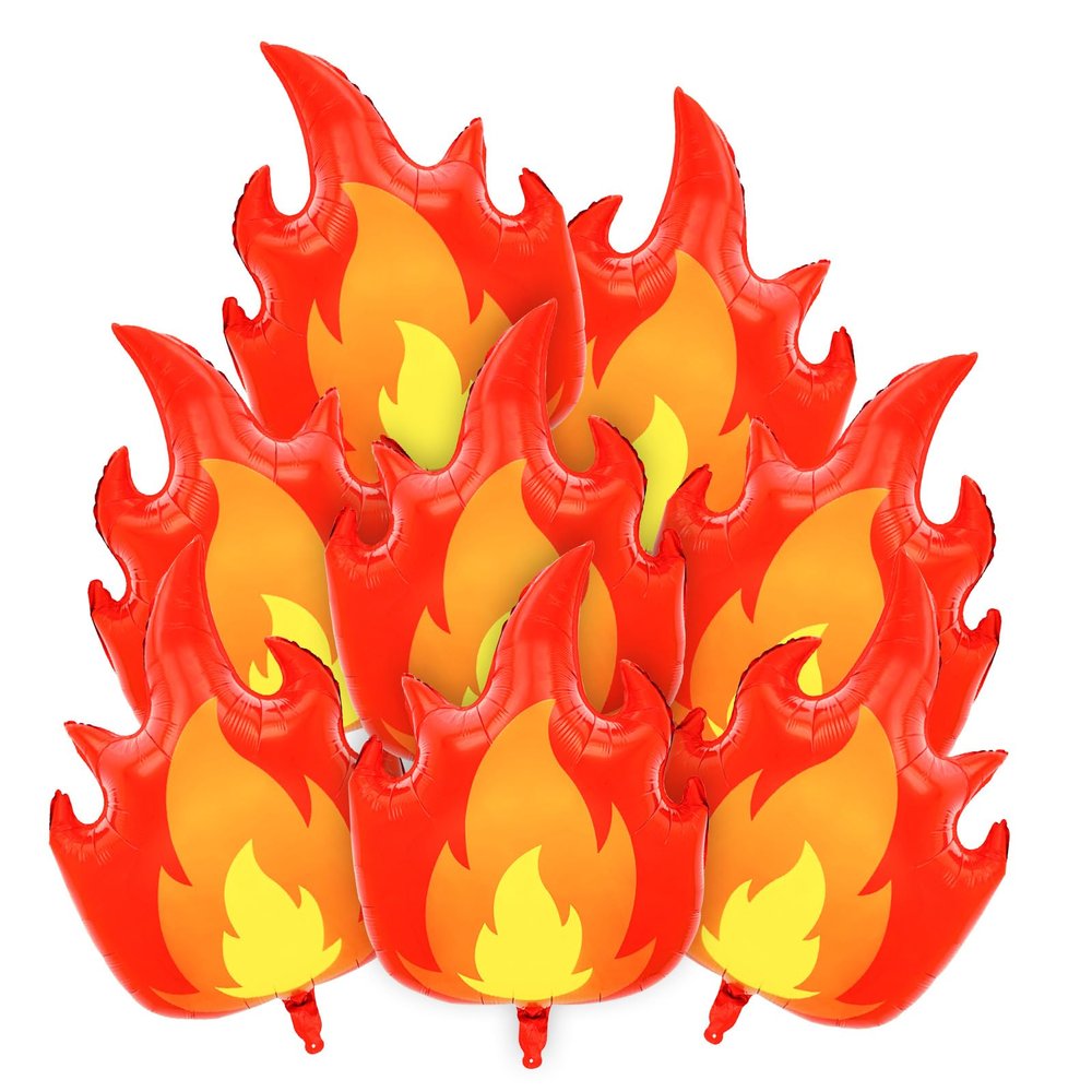 8 Pcs Fire Balloons,32 Inch Fire Truck Birthday Party Supplies Large Flame Balloons Aluminum Foil Fire Decorations