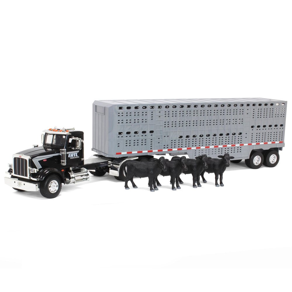 Big Farm 1/16 Peterbilt 367 Semi with Livestock Trailer and 4 Cows 47600