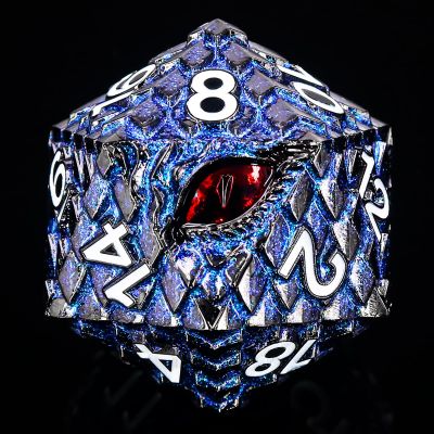 1 die Metal D20 DND Dice - Dragon Scale Metallic 20 Sided Giant Polyhedral Dice,35mm Large Dragon Eye Metal D&D Dice for Dungeons and Dragon Tabletop Game(Blue Glitter Dragon Scale)