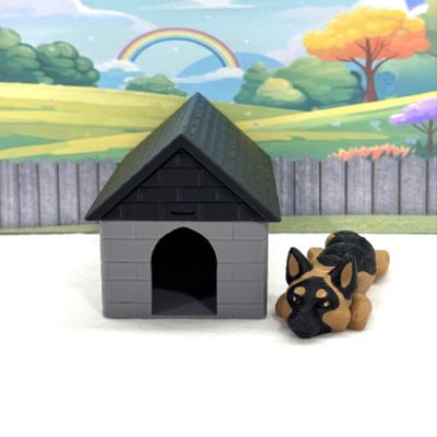 3D Printed Dog with Dog House, Articulated Labrador Retriever, Husky,German Shepperd,Golden Retriever Collie, Border Collie, Australian Shepherd Toy (German Shepherd, Gray and Black Doghouse)