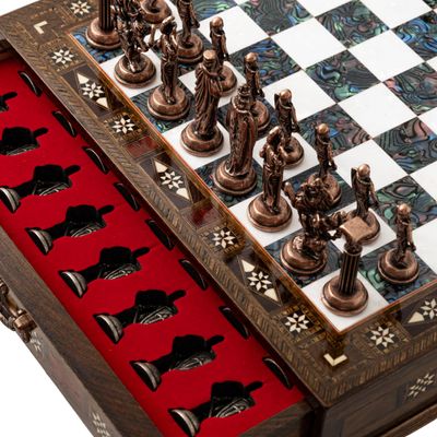 15 Unique Handmade Chess Set  Handmade Wooden Storage Board with Metal Chess Pieces  Luxury Gift for Men and Collectors  Gift for Dad (Purple)