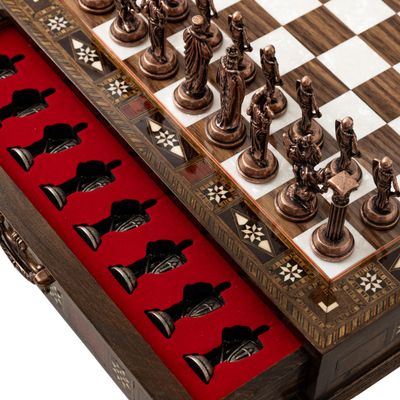 15 Handmade Walnut Wooden Chess Set  British Style Metal Chess Pieces  Luxury Storage Chess Board for Adults & Gift for Dad (Walnut)