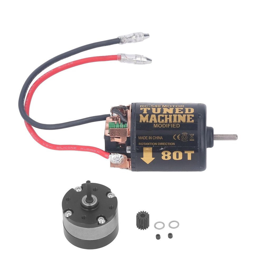 RC Car Motor Mount 540 Brushed Motor with 1/3 Reduction Planetary 15T Gear for 1/10 RC Crawler Car (80T)