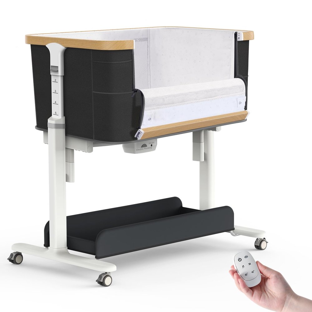 Staroyal Electric Bassinet Baby Cradle 3 Rocking Motion, 3 in 1 Baby Bassinets for Newborn with 5 Heights Adjustable, Girl/boy Automatic Rolling Bedside Sleeper, Black