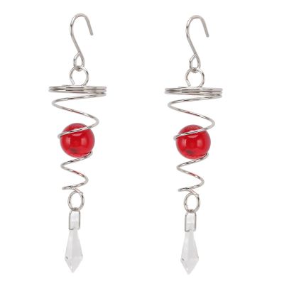 2Pcs Gazing Ball Wind Spinner Outdoor Hanging Wind Spinner 7 Inch Stainless Steel Spiral Tail Hanging Wind Spinner with Hanging Swivel for Outside Decor (Red)
