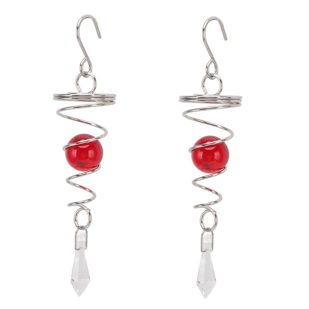 2Pcs Gazing Ball Wind Spinner Outdoor Hanging Wind Spinner 7 Inch Stainless Steel Spiral Tail Hanging Wind Spinner with Hanging Swivel for Outside Decor (Red)