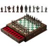 15'' Wooden Chess Set with Metal Chess Pieces  Handmade Storage Chess Board & British Metal Pieces  Elegant Chess Gift for All Ages  Gift for Him (Green) view 2