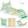 BlueWood Pikler Triangle Set, Toddler Wooden Climbing Toys Indoor 7in1 Foldable Climber for Kids, Montessori Philosophy Play Jungle Gym with Arch, Ramp, Ladder (Green Summer) view 1