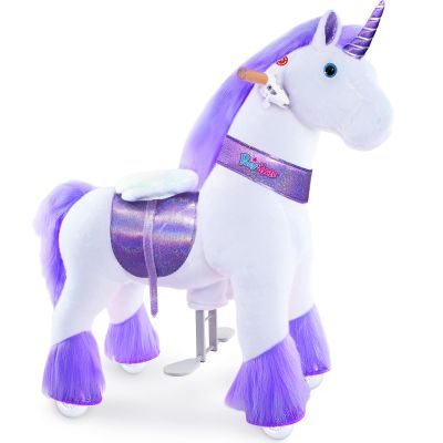 PonyCycle Ride on Unicorn Toy (with Brake/ 36" Height/Size 4 for Age 4-7) Toddler Purple Horse Ride on Toys for Kids Ride on Horse Plush Ux406