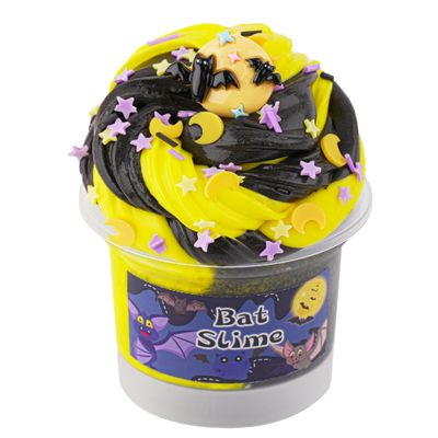 Black & Yellow Butter Slime, Non-Sticky Premade Slime with Bat Slime Charm, Slime Party Favors for Kids, Sensory Toys Girls Gifts & Boys Gifts Birthday Easter Hallowmas Christmas Slime