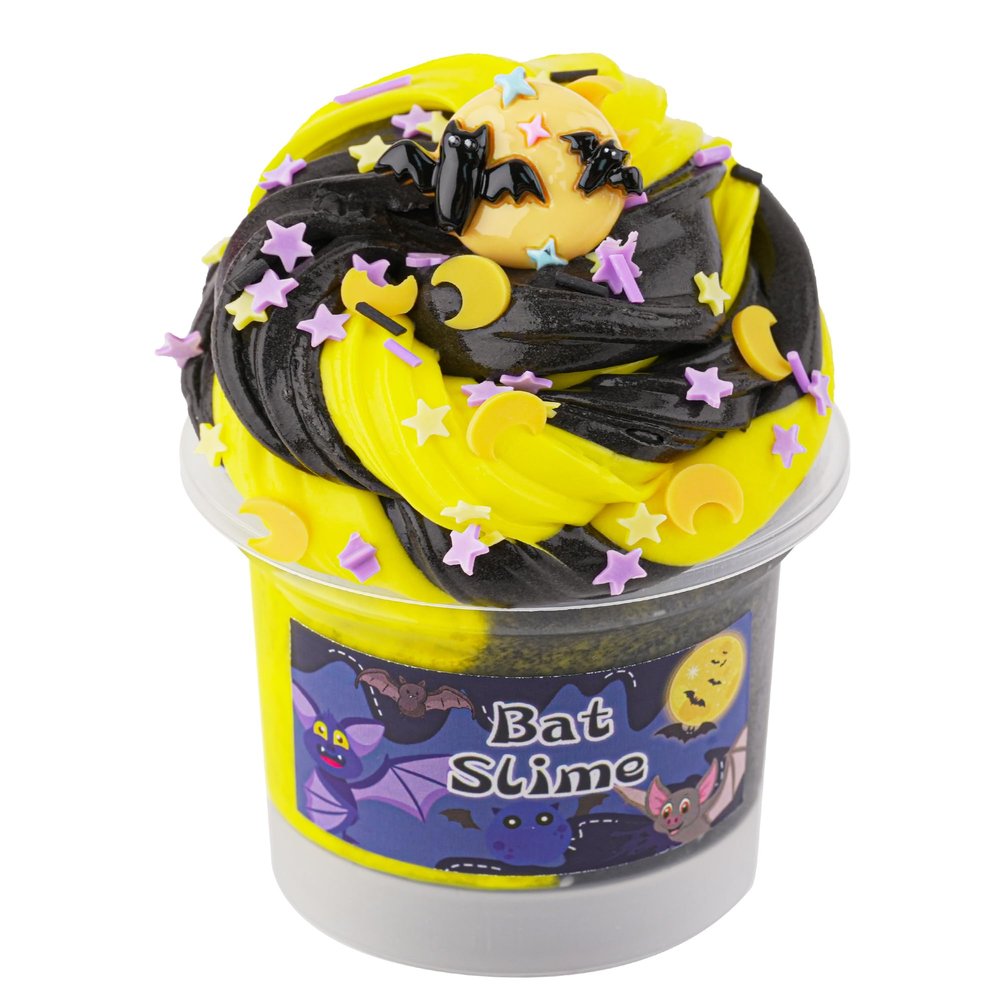 Black & Yellow Butter Slime, Non-Sticky Premade Slime with Bat Slime Charm, Slime Party Favors for Kids, Sensory Toys Girls Gifts & Boys Gifts Birthday Easter Hallowmas Christmas Slime