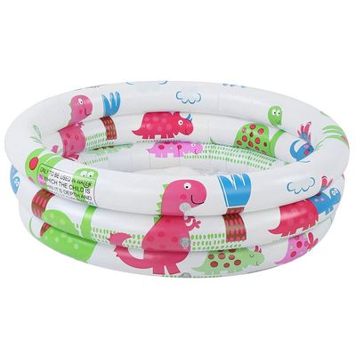 24 Inch Kids Inflatable Pool, Round Three Ring Cartoon Dinosaur Pool, PVC Kids Inflatable Paddling Pool for Toddler Backyard Garden
