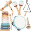Baby Musical Instruments | Montessori Wooden Toys for Toddlers, Neutral Color Percussion Instruments Set with Xylophone Tambourine, Educational Musical Toys for Boys Girls 3+ view 1