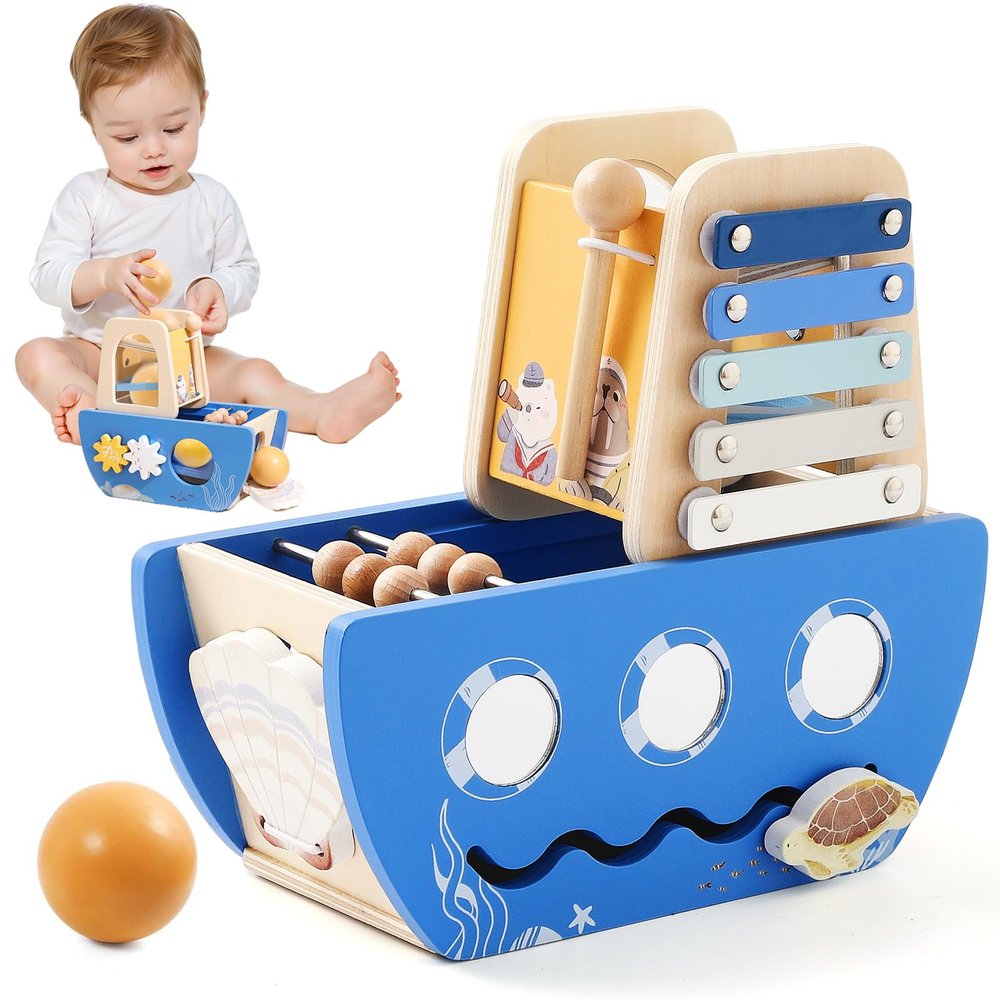 let's make Wooden Activity Cube 8-in-1 Montessori Toys Includes Object Permanent Box Early Learning Activity Cube Montessori Sensory Toys for Toddler Baby First Birthday Gifts