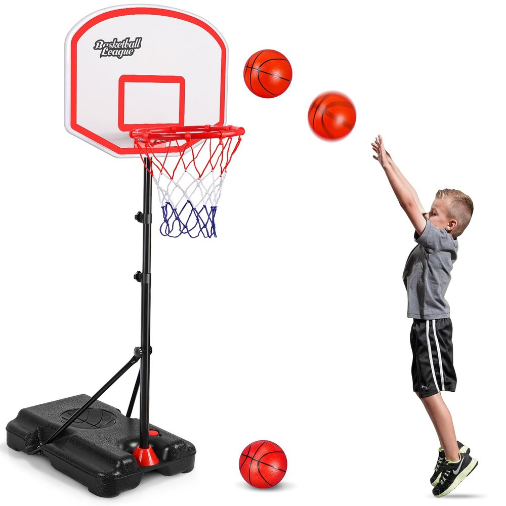 AOKESI Kids Basketball Hoop StandAdjustable Height Basketball Set 3.5ft-5.5ftPortable Basketball Goals for Indoor Outdoor Play, Toddler Sports Toys for 3-8 Years OldBlack