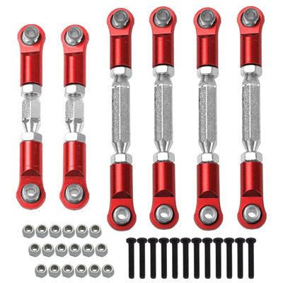 6PCS Aluminum Adjustable RC Tie Rods Linkage Turnbuckles Toe Links Set for 1/10 Arrma Granite 4X4 550,Senton 4X4 550,Vorteks 4X2 550 Upgrade Parts,Replacement of #AR330446Red