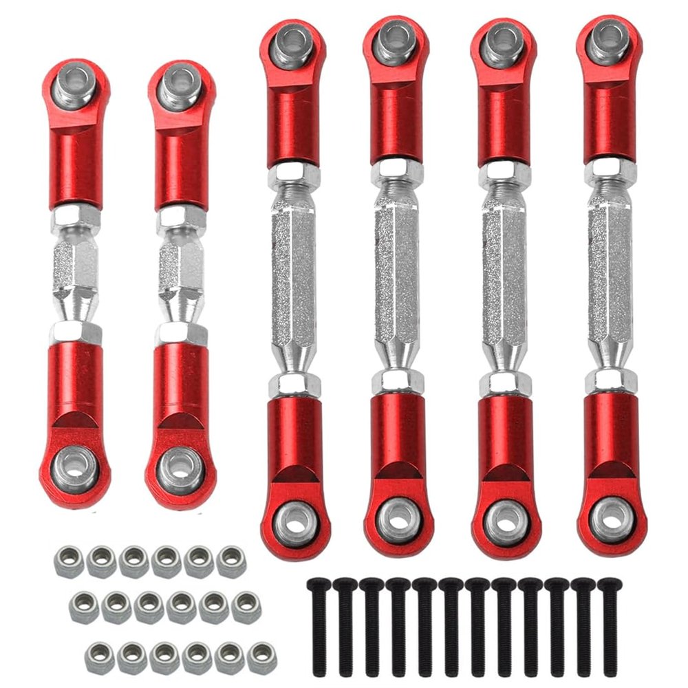 6PCS Aluminum Adjustable RC Tie Rods Linkage Turnbuckles Toe Links Set for 1/10 Arrma Granite 4X4 550,Senton 4X4 550,Vorteks 4X2 550 Upgrade Parts,Replacement of #AR330446Red