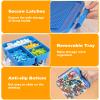 OGANAZI Plastic Storage Container with Bricks Baseplate Lid for Building Blocks, Bricks Building Set Organization Bin with Compartments Tray, Stackable Storage Box Building Block Chest Case (Blue) view 3