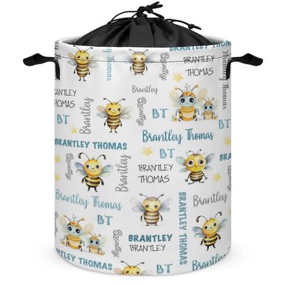 Bee Personalized Baby Laundry Basket Custom Name Nursery Hamper Collapsible Kids Laundry Hamper with Handles Durable Oxford Cloth Organizer for Clothes Storage Baby Gift Baskets