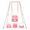 3-in-1 Toddler Swing Set, Baby Swing Set with Foldable Metal Stand for Outdoor/Indoor Play, Safe and Durable Design for Aged 1-10 Years Old, Easy to Assemble & Store (Pink) view 1