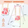 3-in-1 Toddler Swing Set, Baby Swing Set with Foldable Metal Stand for Outdoor/Indoor Play, Safe and Durable Design for Aged 1-10 Years Old, Easy to Assemble & Store (Pink) view 2