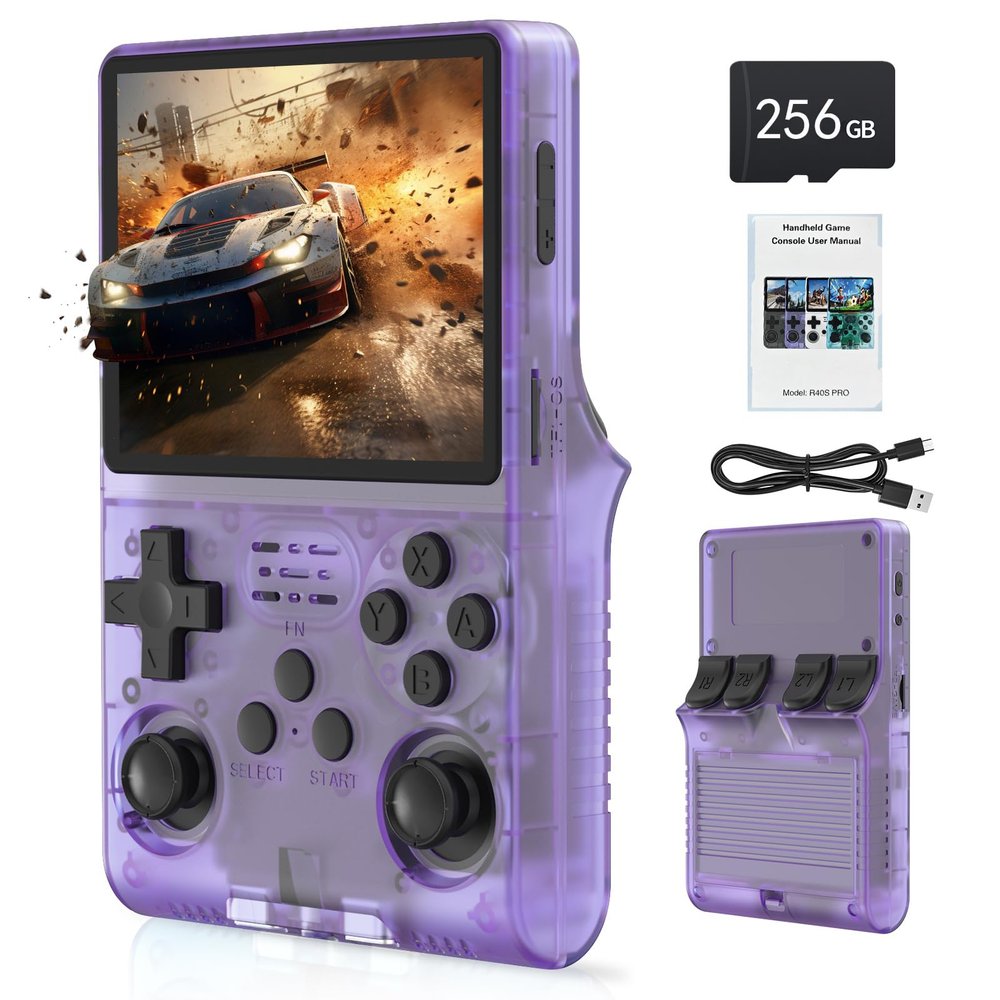 RegiisJoy R40S PRO 30000 in 1 Handheld Game Console 3.5 inch IPS Screen Mini Retro Console 3800mAh Portable Pocket Arcade 45 simulators 256G TF Card