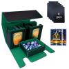Alinwu MTG Commander Card Storage Box - Fits 200 Double Sleeved Cards,3-in-1Card Deck Case,Strong Magnet Card Organizer For Magic Commander TCG CCG,4Dividers &3 Toploaders(Black&Green) view 1