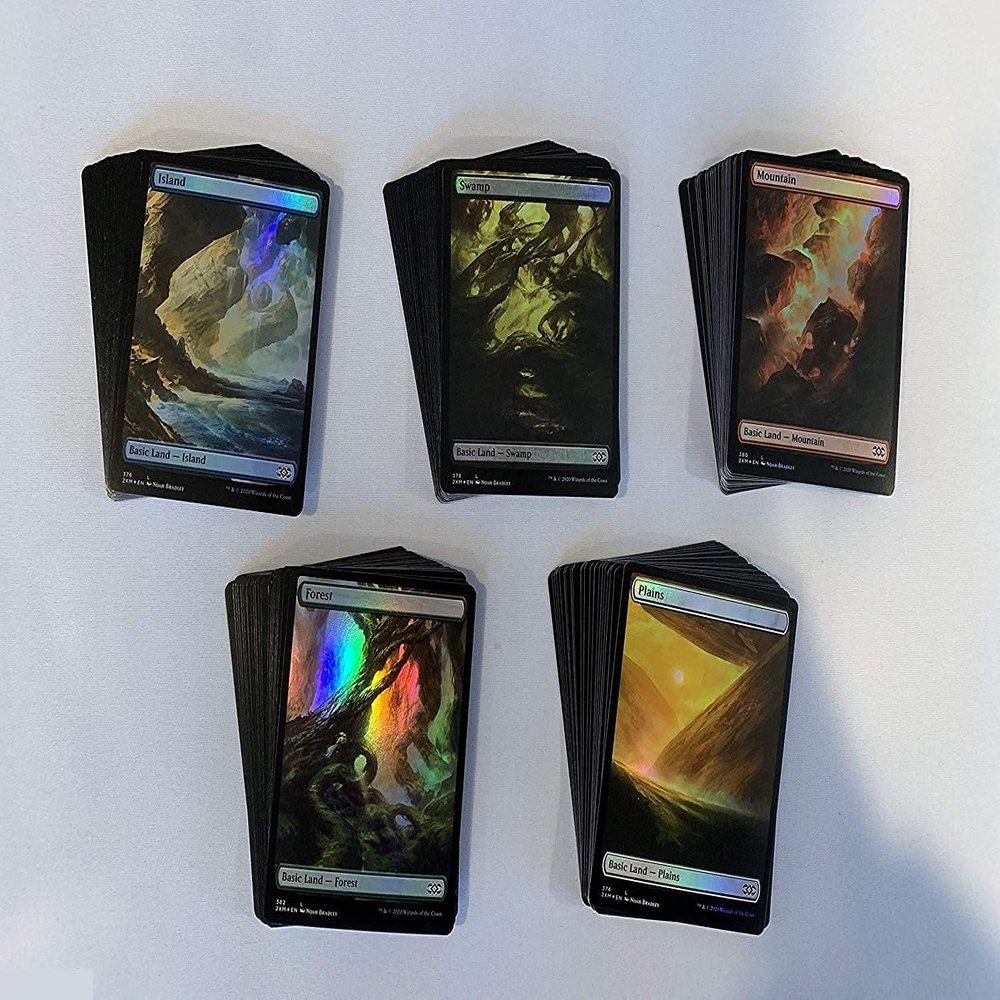 100 FOIL Full Art Basic Lands - Magic The Gathering - 20 Swamp, Mountain, Forest, Plains, Island - MTG!!!